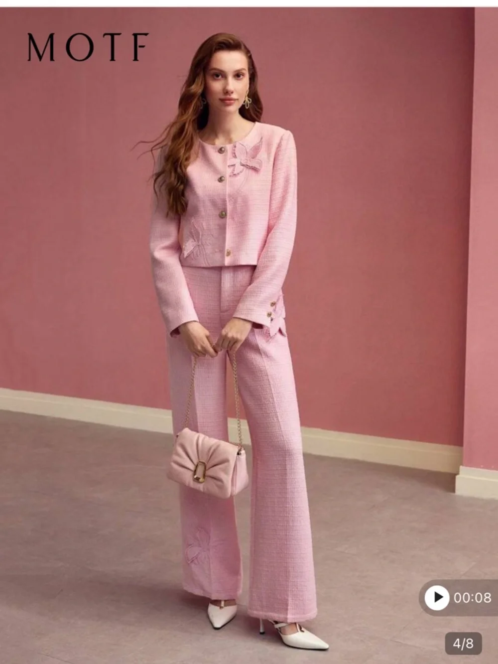 MOTF Pink Tweed Wide-Leg Feminine Pants - Picture 3 of 17